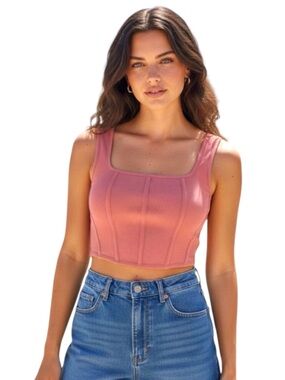 NWT Happily Grey S coral square neck corset tank top